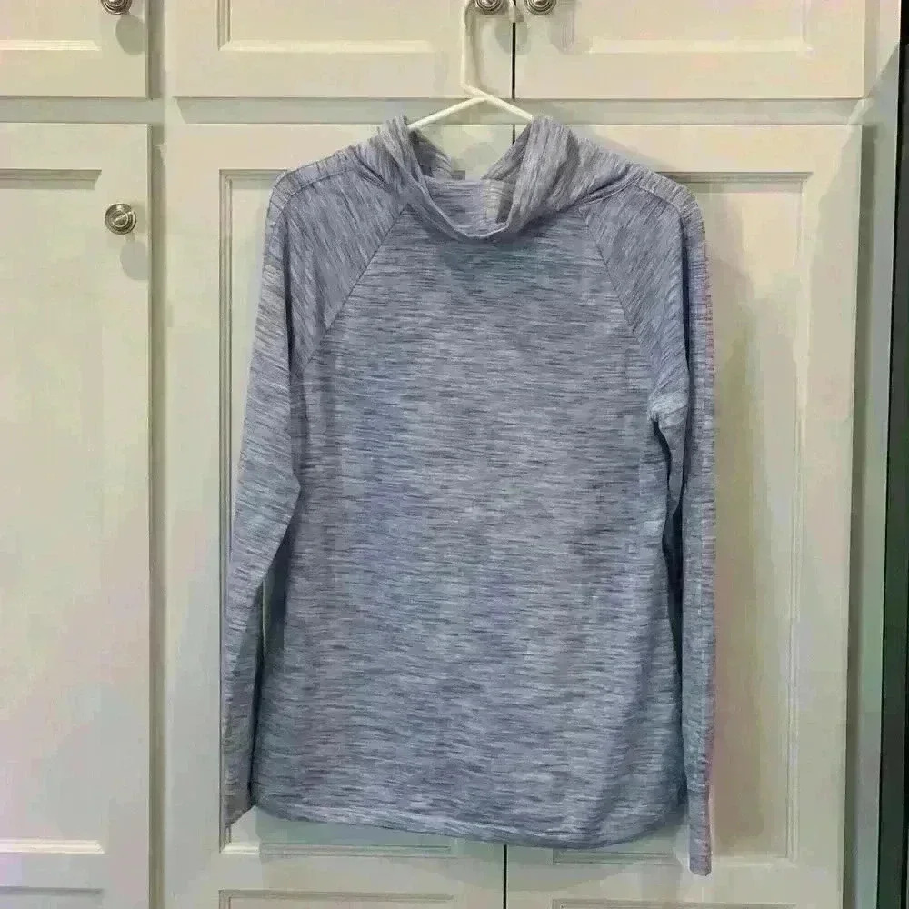 Talbots Cowl Neck Heathered Blue Pullover Jacket Petite Medium Sweatshirt - Picture 3 of 4